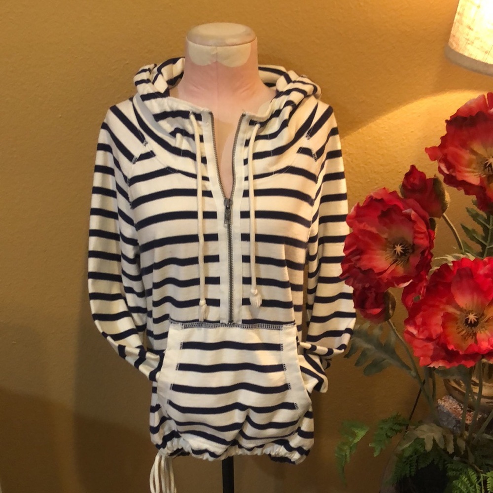 American Eagle Navy & White Striped Half-Zip Pullover – XS – 100% Cotton